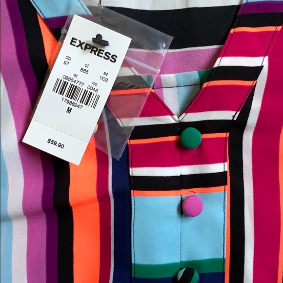 Express balloon sleeve rainbow stripe dress shirt - Picture 2 of 3